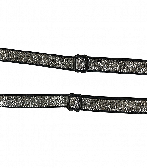 10mm Glitter Bra Straps x1 Pair Silver With Black - Click Image to Close